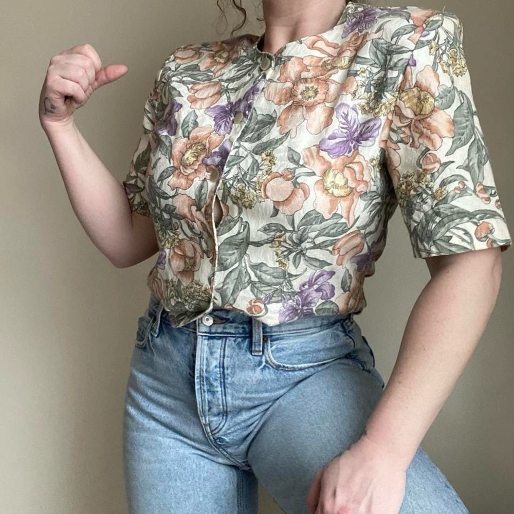 Vintage 90s floral cotton blouse - Picture 5 of 8